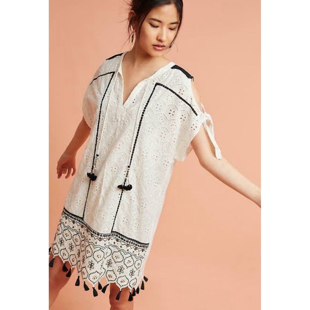 Hemant & Nandita‎ Anthropologie Aditya White Eyelet Tunic Dress size XSP Petite